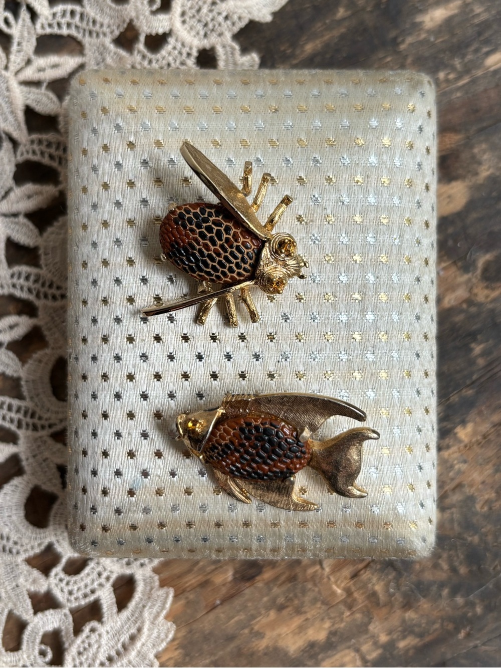 Vintage Risa Bee And Angel Fish Brooch And Pin Set With Textured Enamel View 6